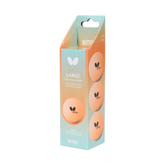 Butterfly Large Tischtennisbälle in türkis-oranger Verpackung, 3er-Pack mit 44 mm Durchmesser