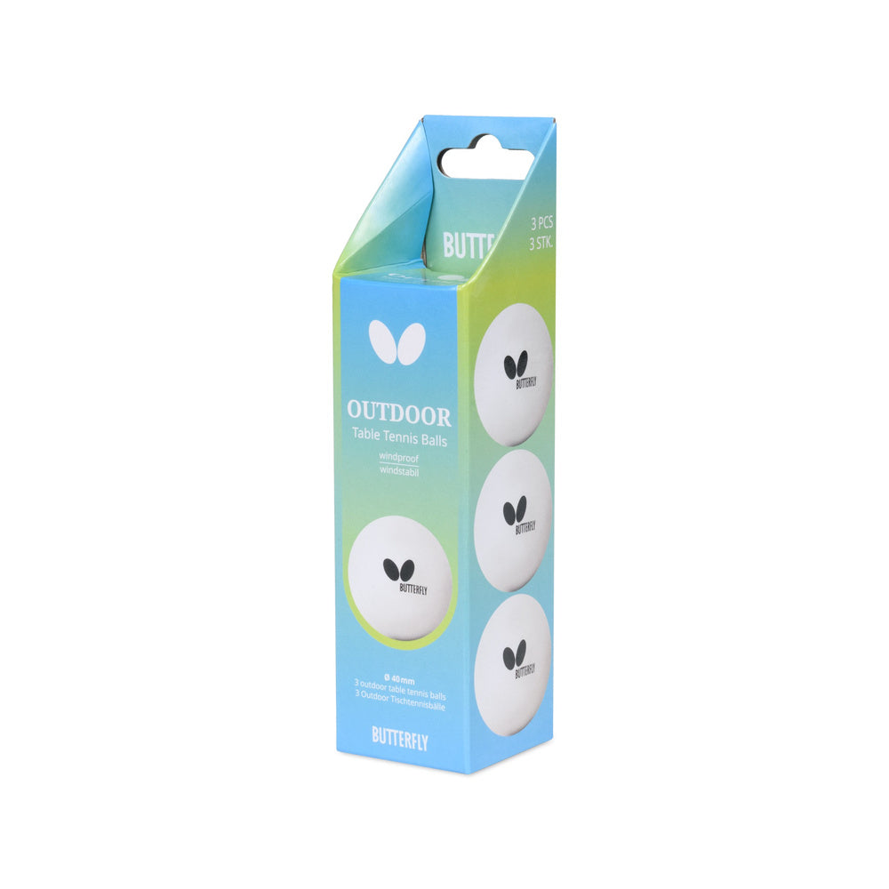 Butterfly Outdoor Tischtennisbälle in blau-grüner Verpackung, 3er-Pack
