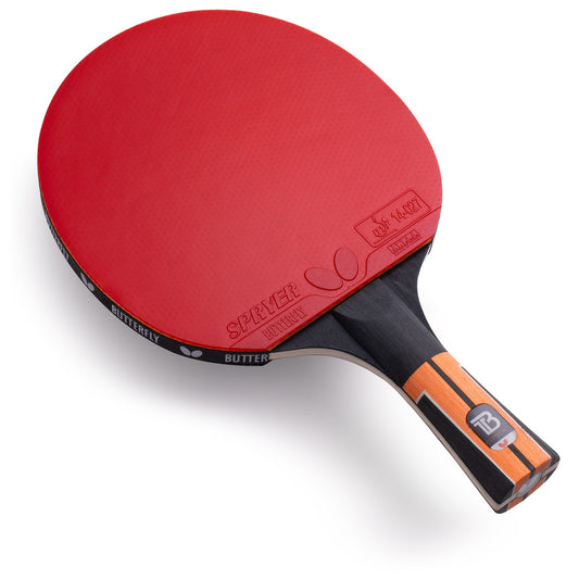 Butterfly Timo Boll Comfort Kid Kinderschläger mit rotem Spryer-Belag in Schrägansicht