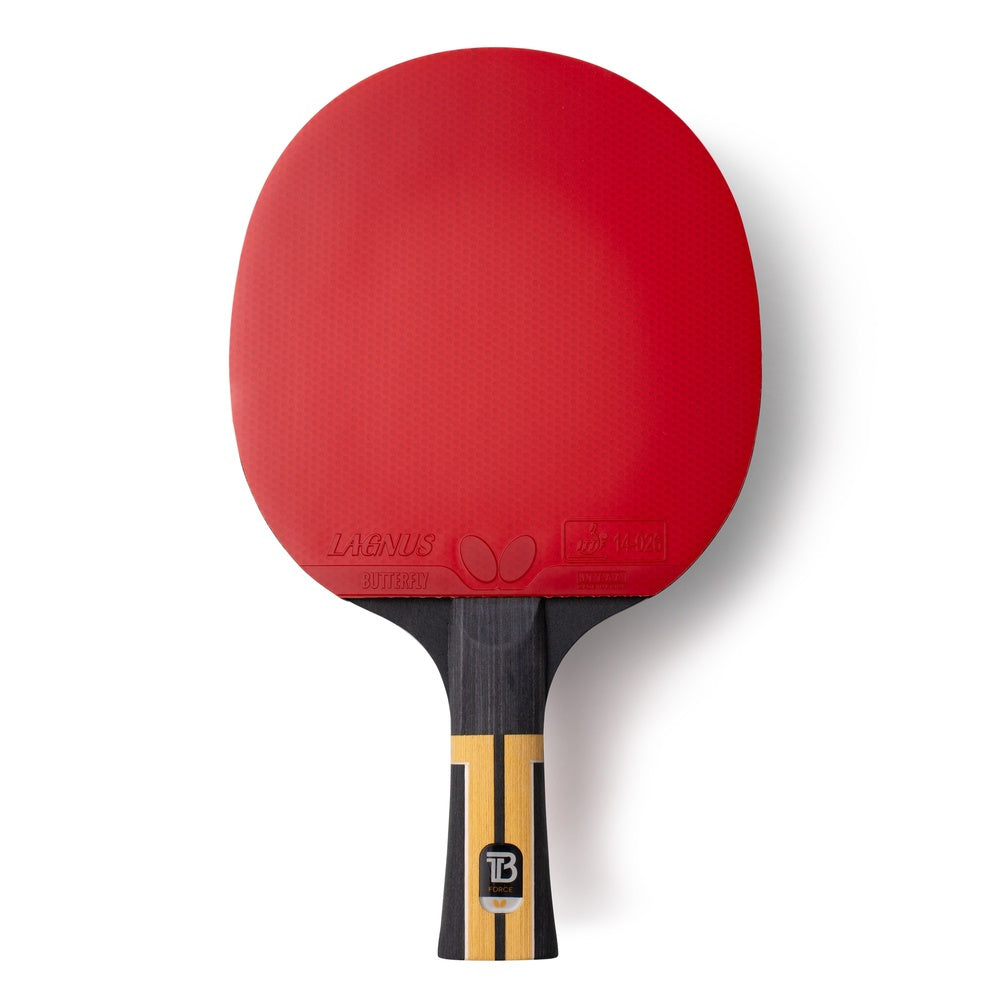 Butterfly Timo Boll Force Komplettschläger mit rotem Lagnus-Belag in Frontansicht