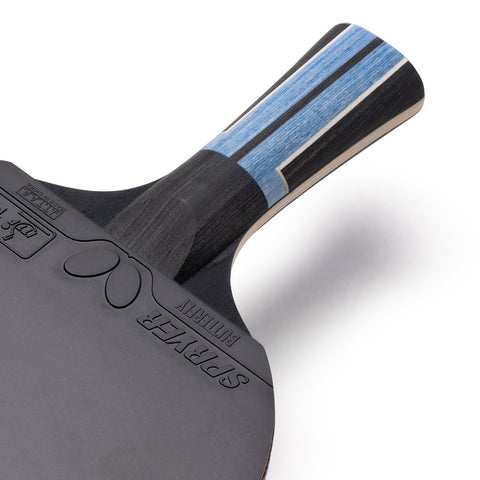 Butterfly Timo Boll Progress Detail des schwarzen Spryer-Belags und der Griffrückseite