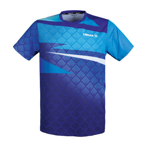 Tibhar Shirt Corner (2026) in royalblau/hellblau, Vorderansicht mit V-Ausschnitt und geometrischem Muster